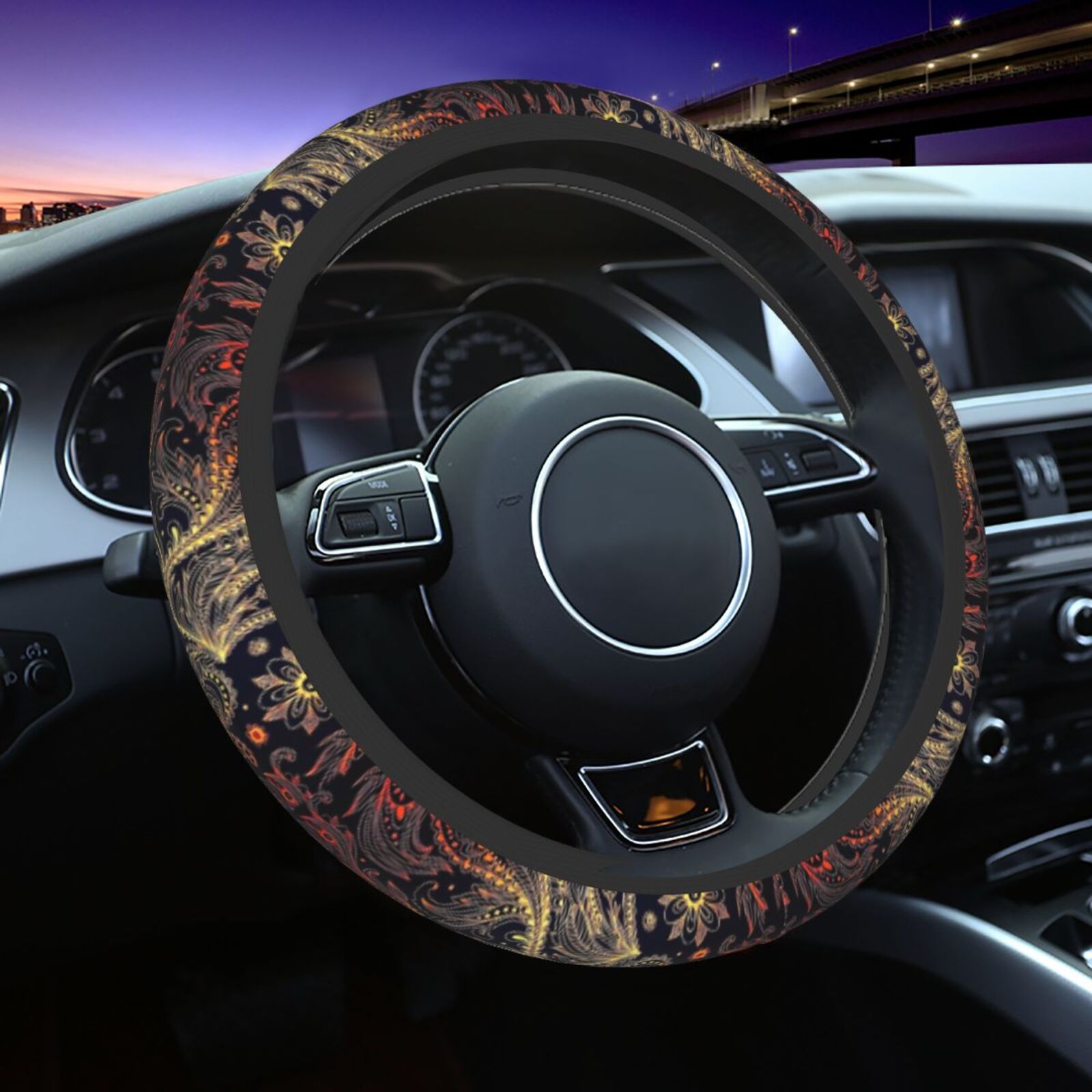 Car Accessories Phoenix - ปลอกหุ้มพวงมาลัยลายขนนกฟีนิกซ์ ป้องกันการลื่นไถล ยืดหยุ่น อุปกรณ์เสริมในรถยนต์ ปลอกหุ้มพวงมาลัยอเนกประสงค์ ขนาด