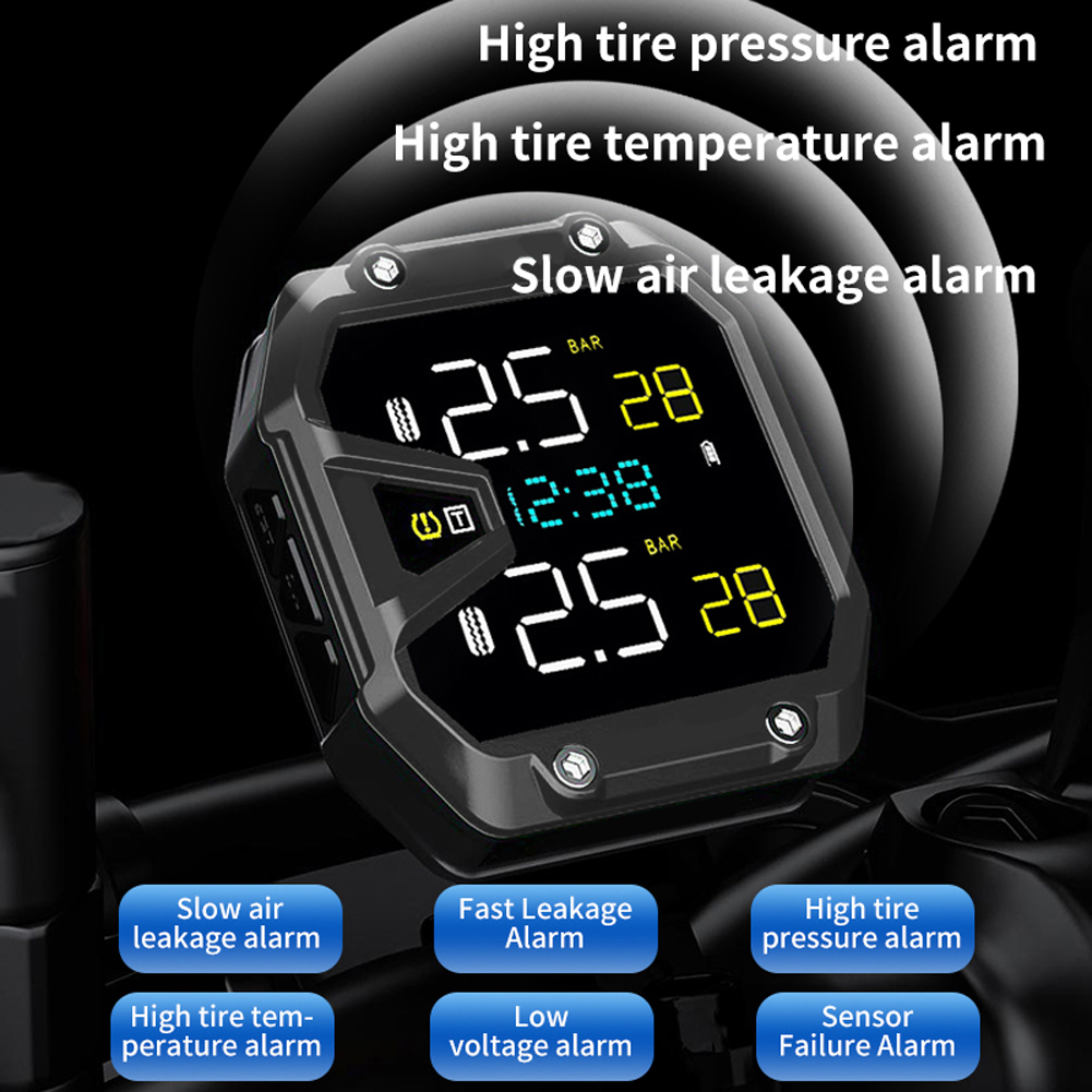 Tire Pressure Monitor - ระบบตรวจสอบแรงดันลมยางรถจักรยานยนต์พร้อมเซ็นเซอร์ 2 ตัว สัญญาณเตือนอุณหภูมิแรงดันลมยางรถจักรยานยนต์ อุปกรณ์เสริมรถจักรยานยนต์