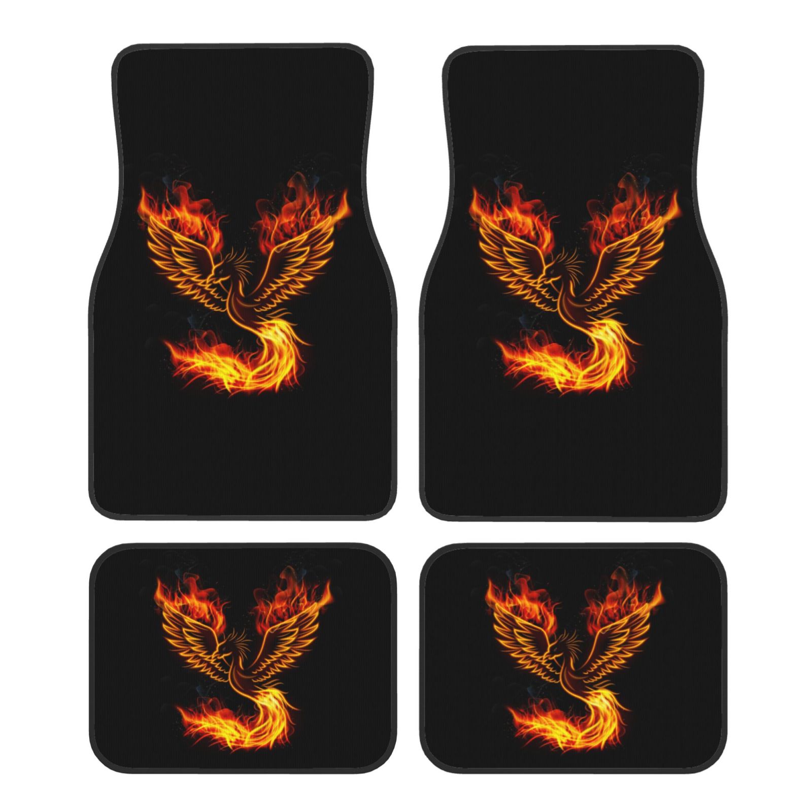 Car Accessories Phoenix - พรมปูพื้นรถยนต์ลายไฟนกฟีนิกซ์กันลื่น ชุด 4 ชิ้น อุปกรณ์ตกแต่งรถยนต์