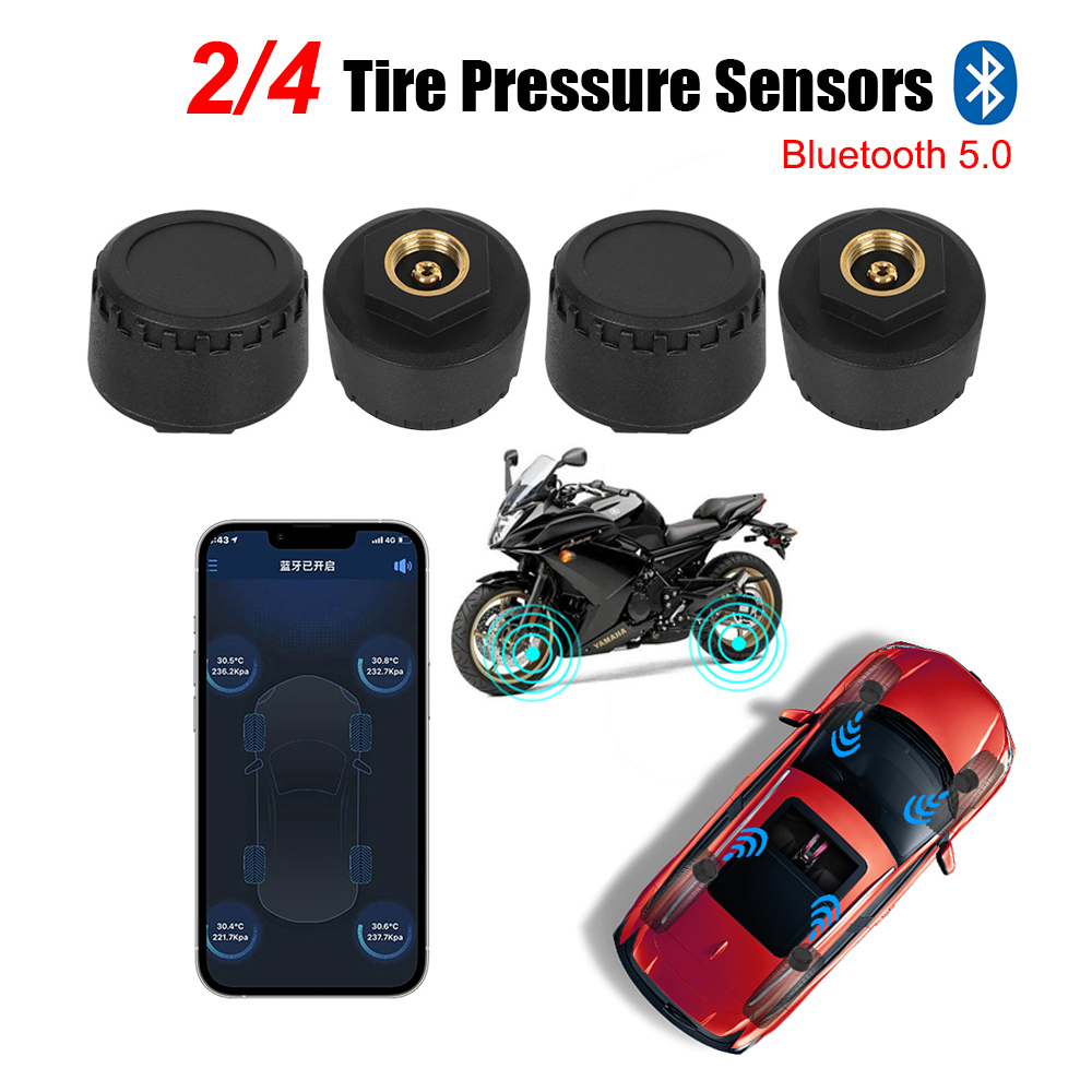 Tire Pressure Monitor - เครื่องวัดความดันลมยางแรงดันลมยางรถ0-100PSI ระบบบลูทูธ5.0เซ็นเซอร์รถจักรยานยนต์ TPMS สำหรับ Android/ios เครื่องทดสอบอุปกรณ์เสริมรถยนต์